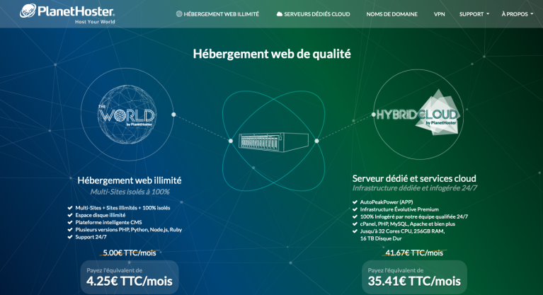 tarifs hébergeur planethoster