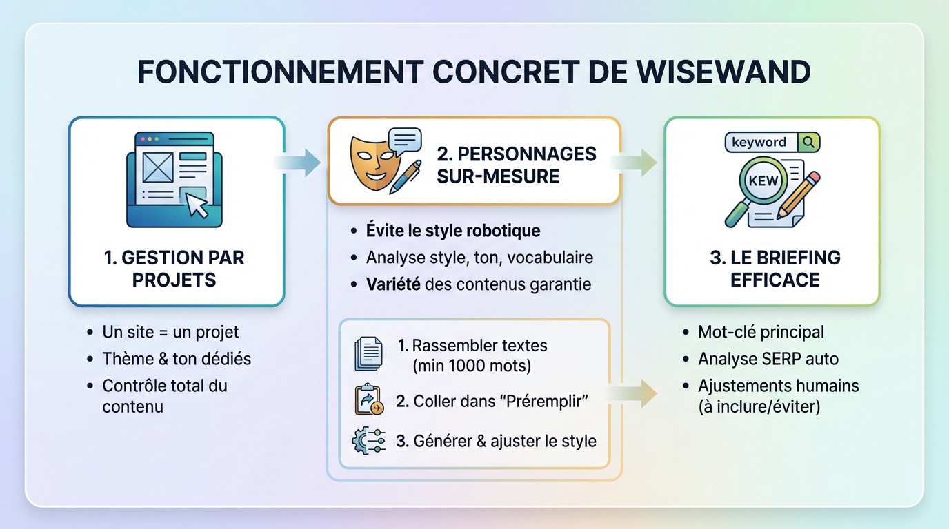 Interface de création de projet et configuration sur Wisewand